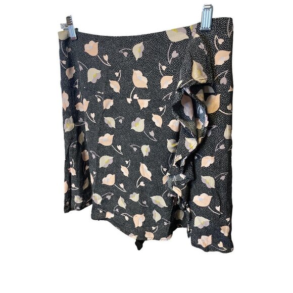 Loft Black Floral Lightweight Mini Skirt with Ruffle Accent Sz 2 - Picture 3 of 8